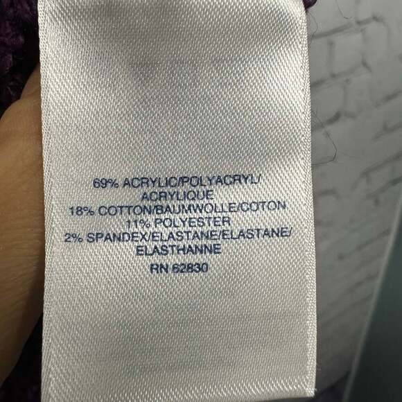 Lands' End Women's Purple Cable Knit Long Sleeve Crew Neck Sweater - Picture 4 of 5